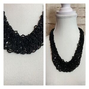 Chunky Seed Bead Statement Necklace Artsy Art To Wear Avant Garde Black 22"